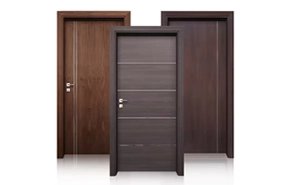 Wood-finish WPC doors in different designs by Nirmaan Groups